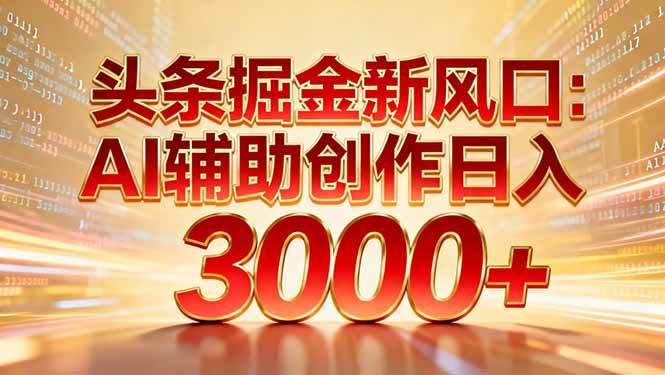 （16923期）头条掘金新风口：AI辅助创作日入3000+，矩阵玩法当天启动隔天见效-云创智库