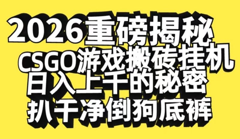 2026开年重磅解密，CSGO游戏搬砖挂机日入上千的秘密，把倒狗的底裤扒干-云创智库