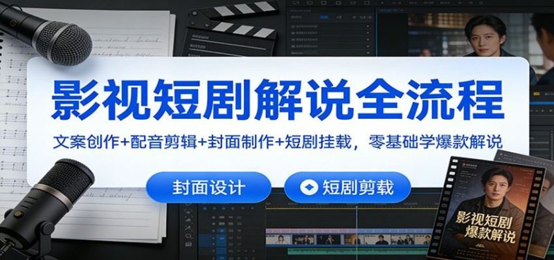 影视短剧解说全流程：文案创作+配音剪辑+封面制作+短剧挂载，零基础学爆款解说-云创智库